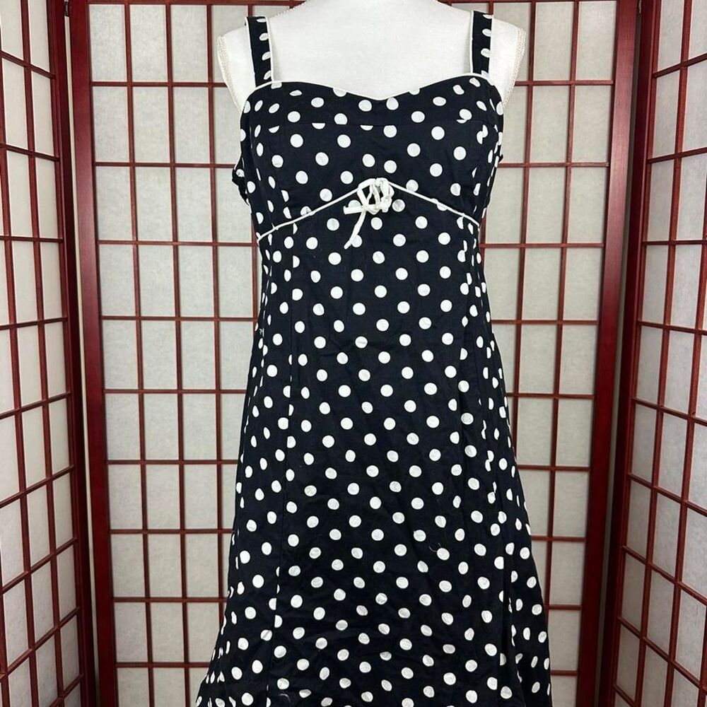 Rockabilly Black and White Retro Pinup Polka Dot Midi Dress